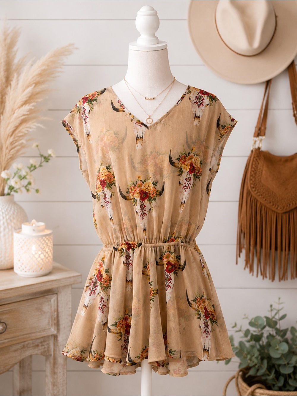 Show Me Your Mumu Rowdy Romper  Frida Cow Skull Floral Size Xs